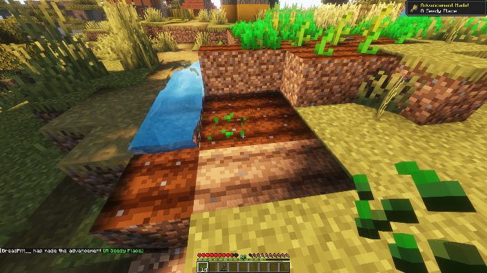 Making beds and planting wheat seeds in Minecraft