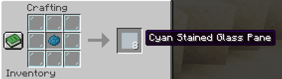 Cyan stained glass pane crafting in Minecraft