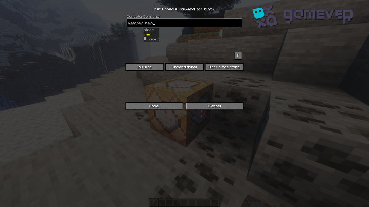 Entering a command into a command block