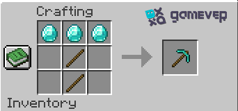 Creating a diamond pickaxe in Minecraft