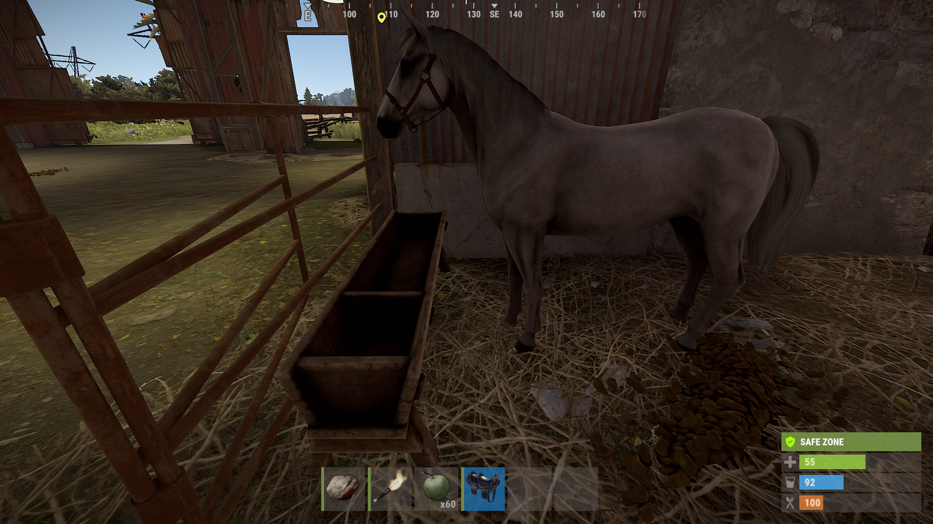Pferde in Rust fressen automatisch aus Trögen, auch wenn du nicht im Spiel bist.