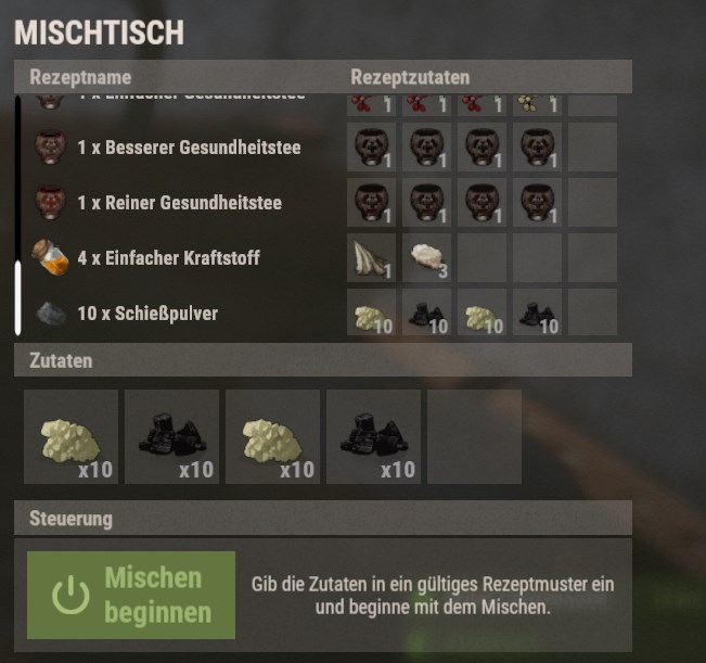 Mischtisch enthält umfassende Anweisungen zur Herstellung von Schießpulver.
