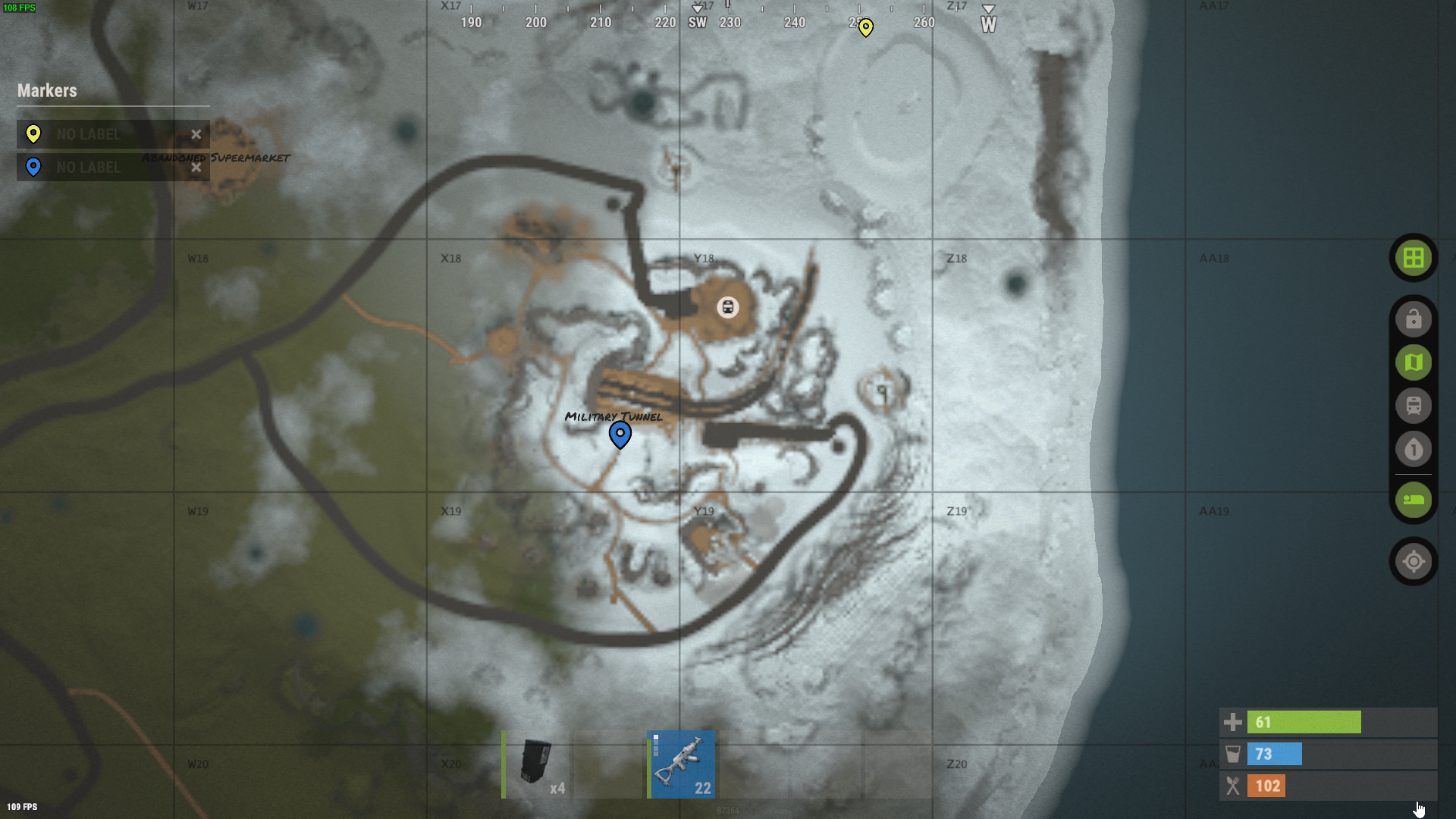 Der Militärtunnel befindet sich auf der Karte.