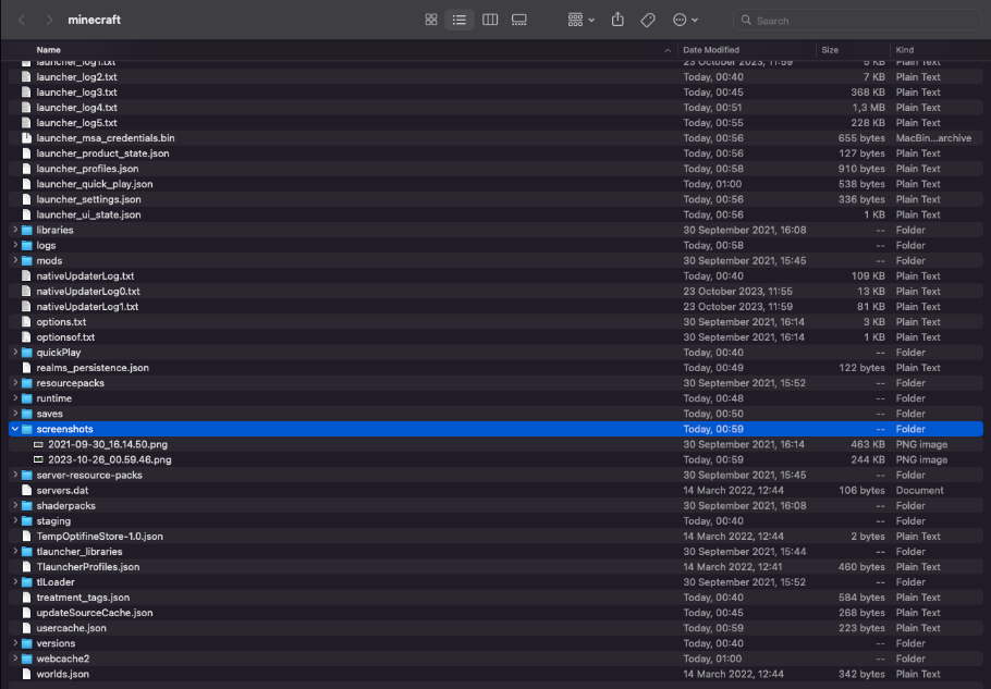 Screenshots folder