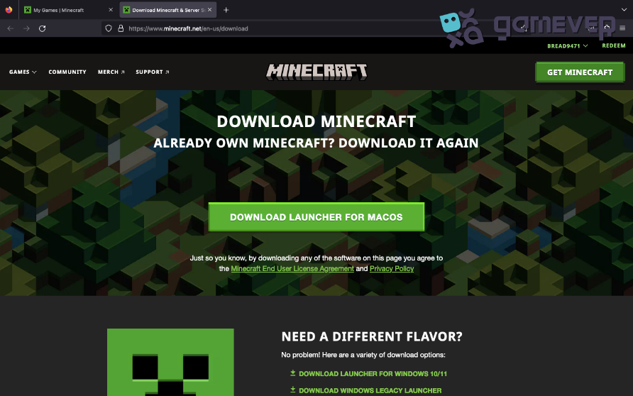 Minecraft download page