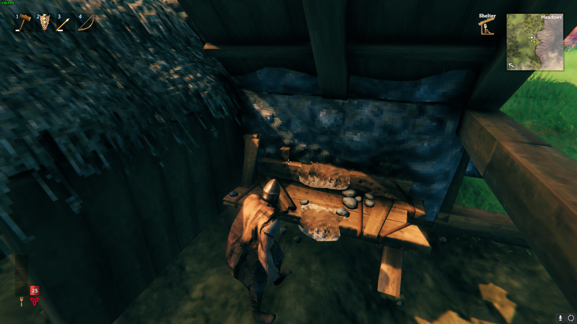 It's advisable to construct a workbench near the shoreline.