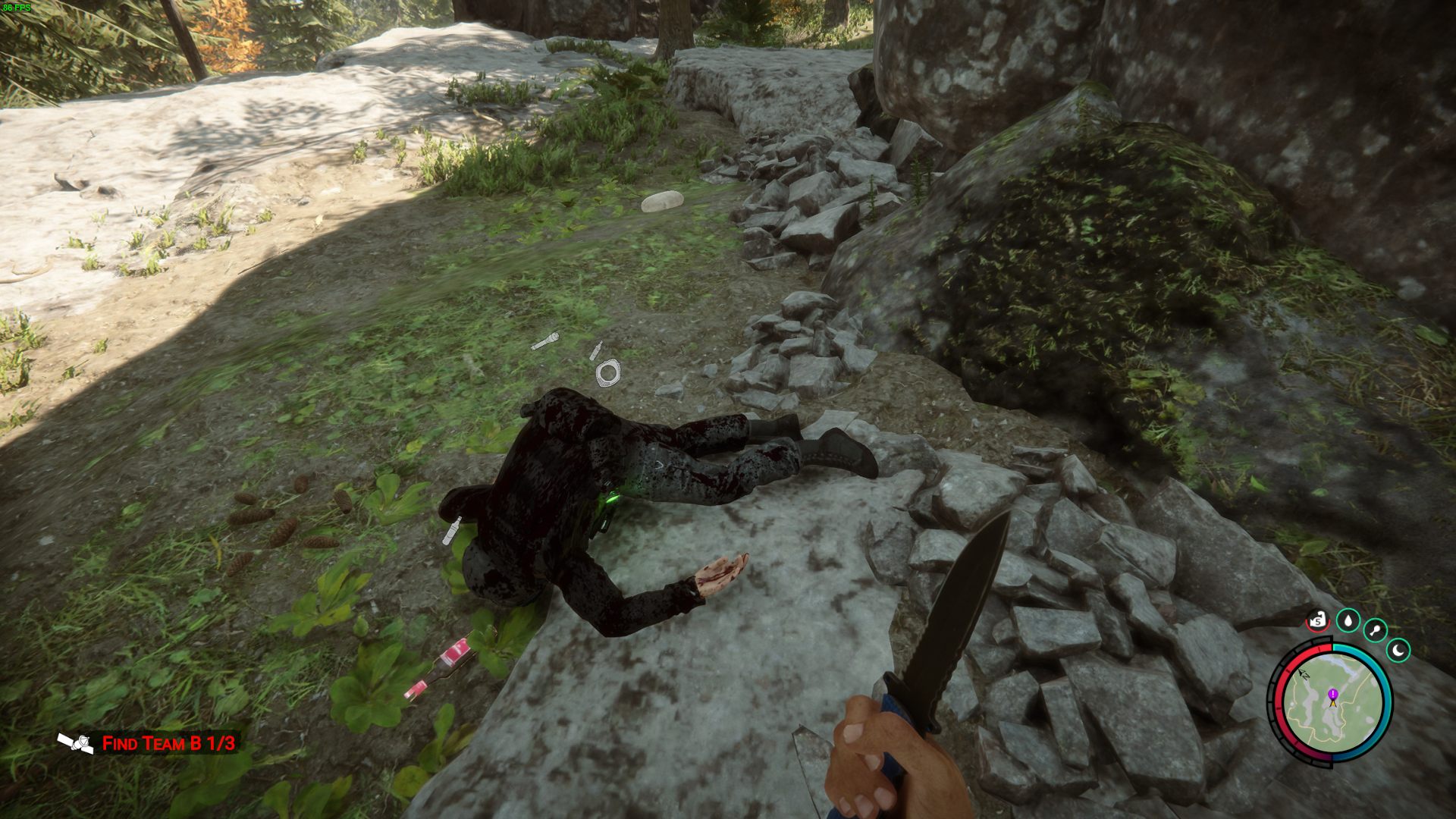 Two options: a precise shot to sever the rope or a climb to cut the tether with your axe.