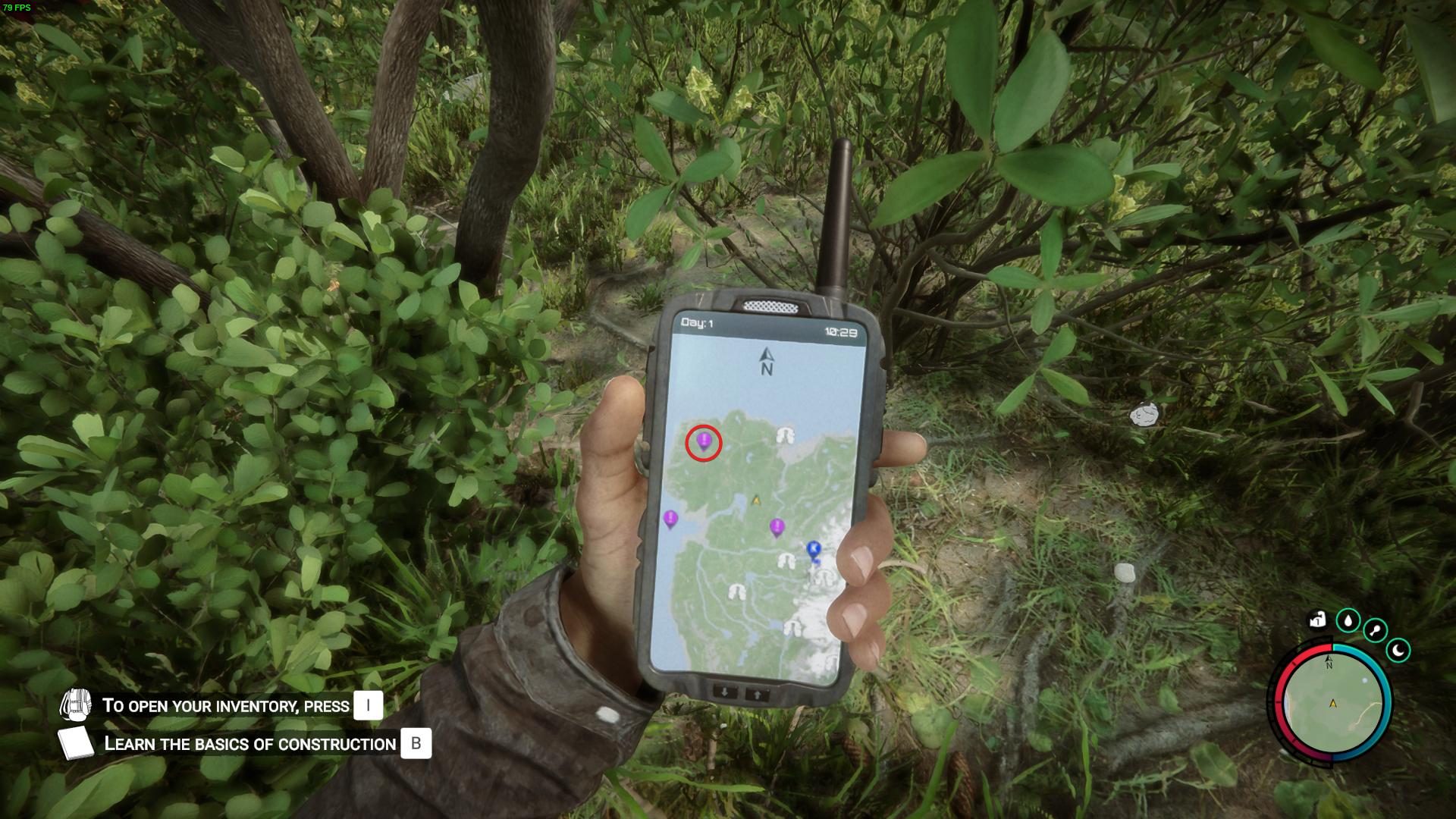 The purple GPS locator serves as your guiding beacon