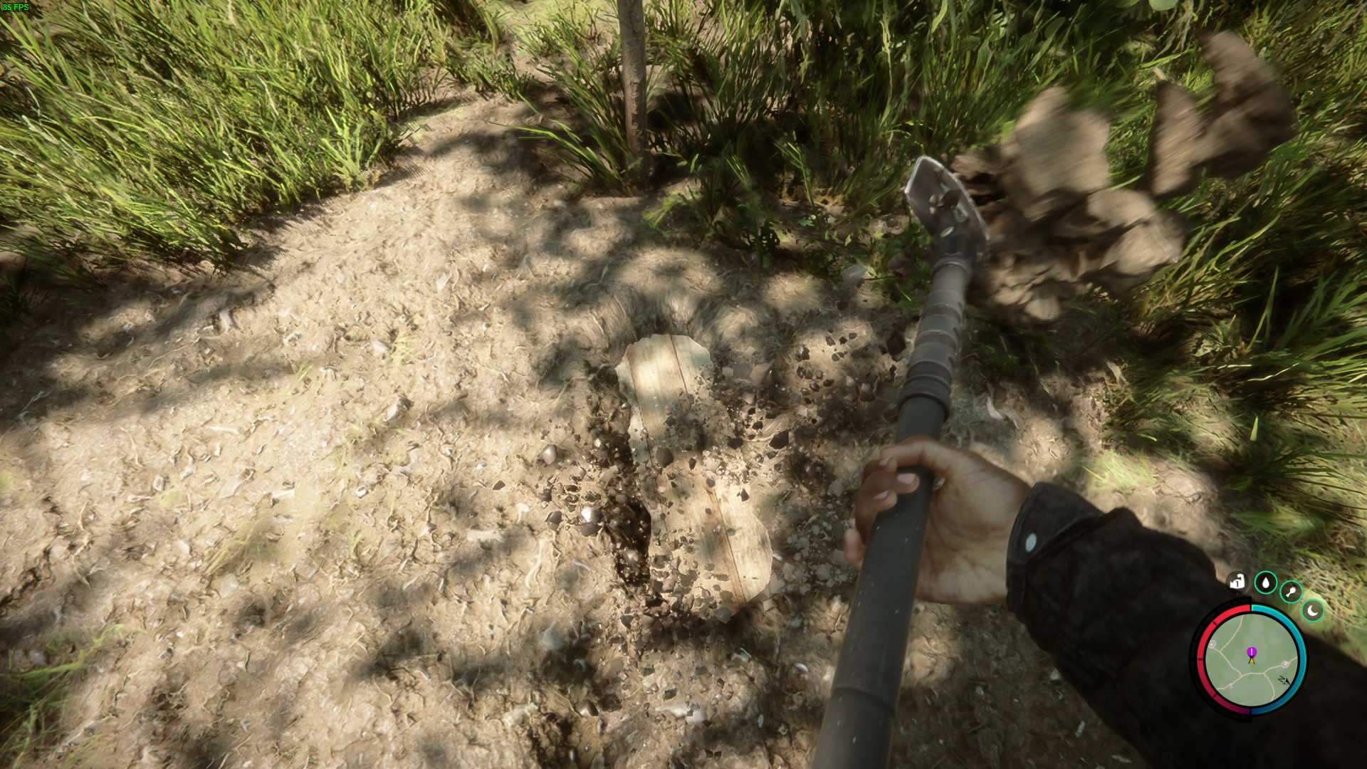 Start digging to uncover a coffin.