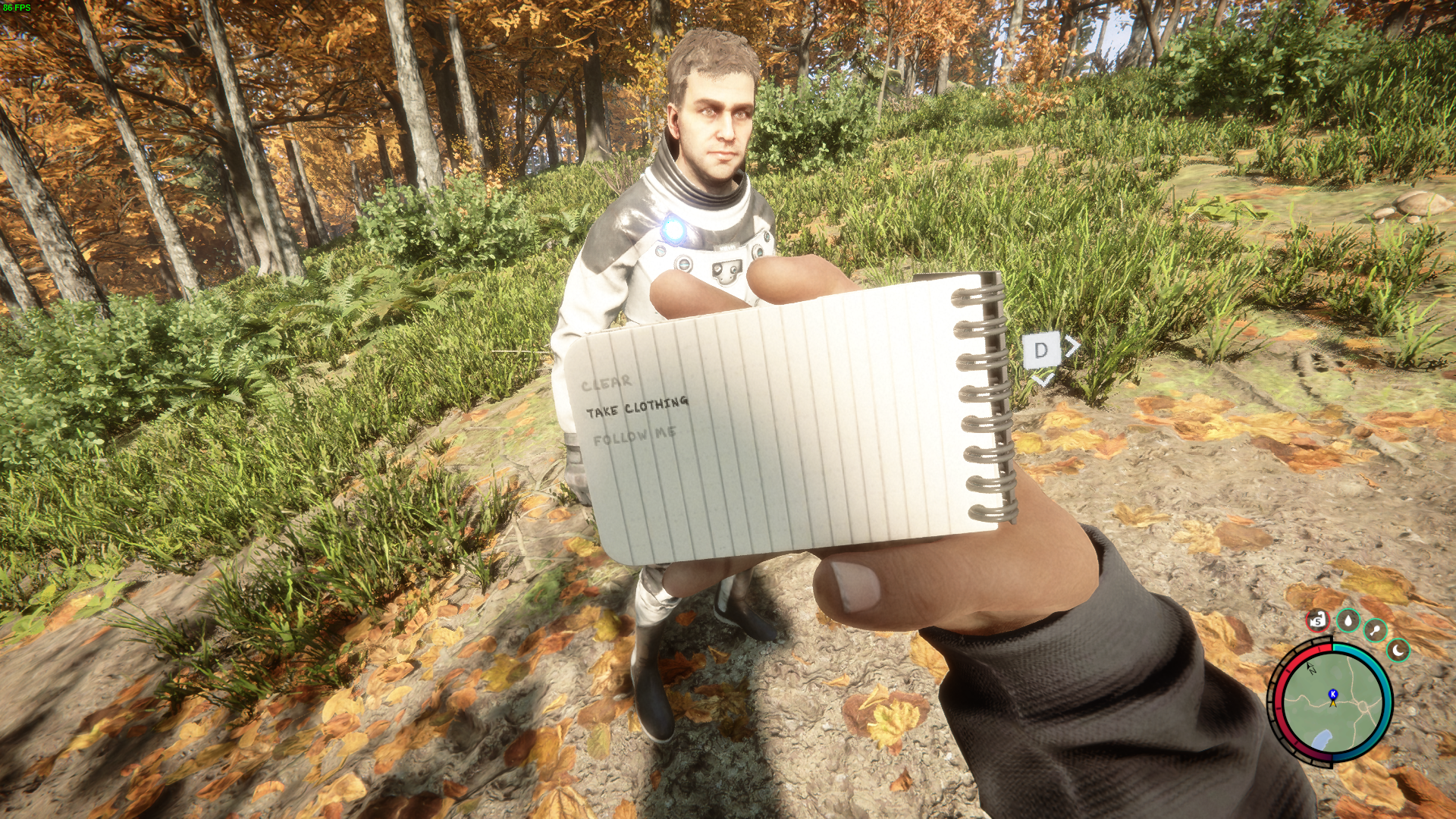 Approach Kelvin and give him new clothing items by accessing the notebook interface.