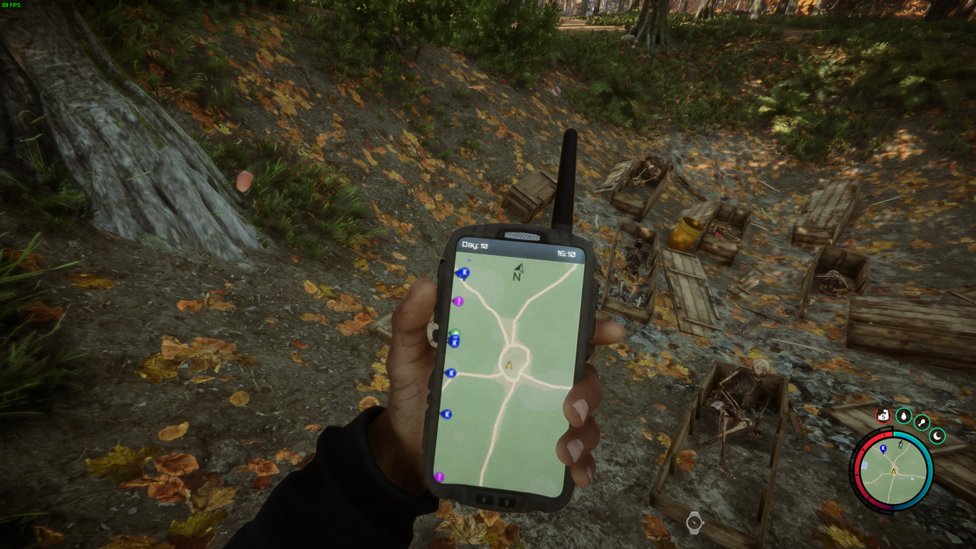 Find the blazer atop a skeleton in a coffin on a circular road northwest of the map.