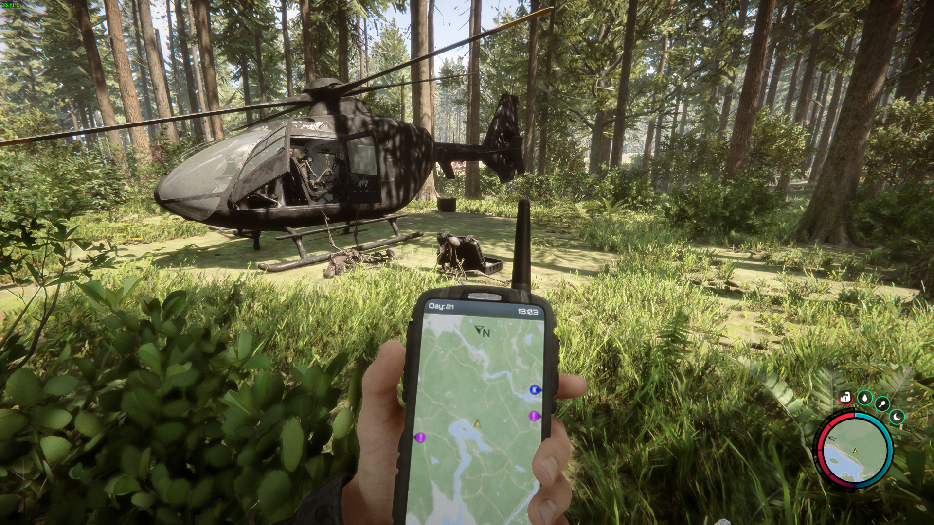 Check the crashed helicopter in the North-West corner for the Leather Suit.