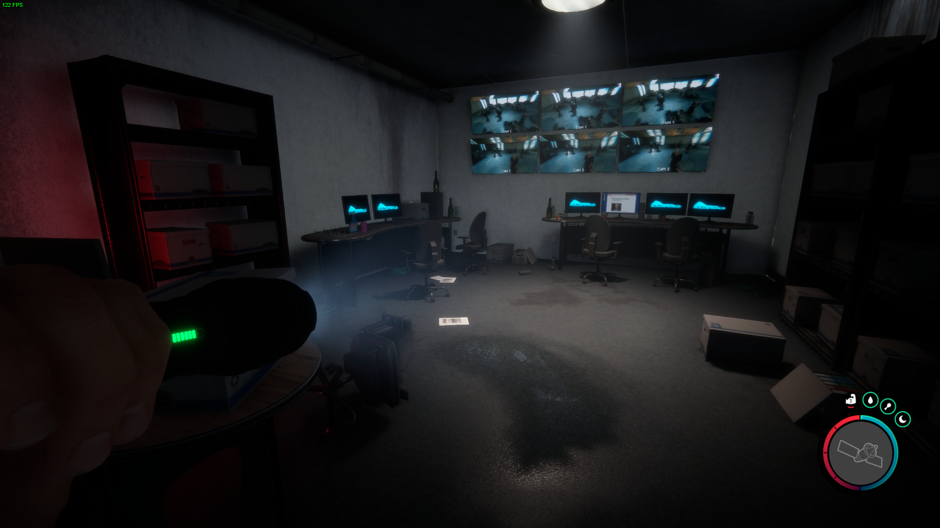 Discover a security room guarded by surveillance cameras.