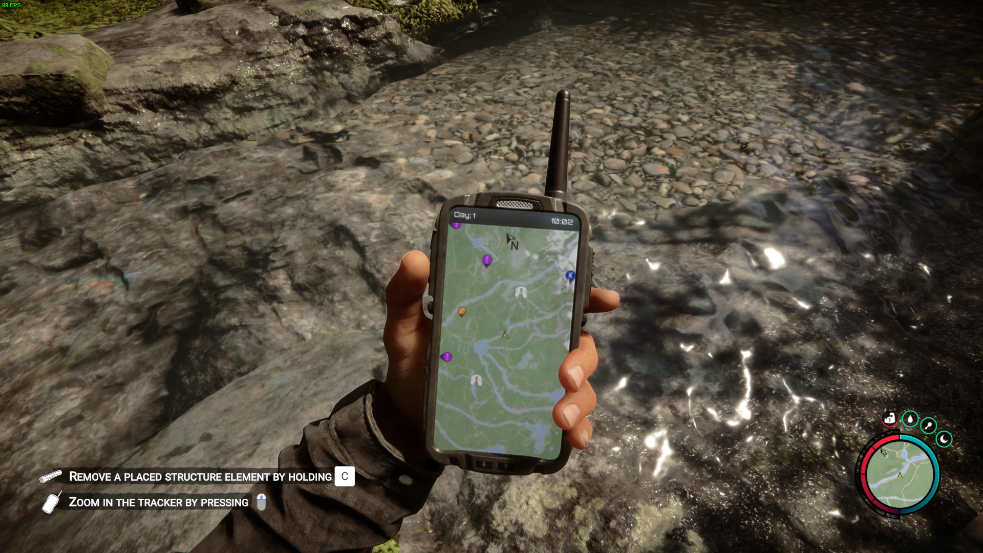 Use your in-game GPS and map to locate crucial water sources.