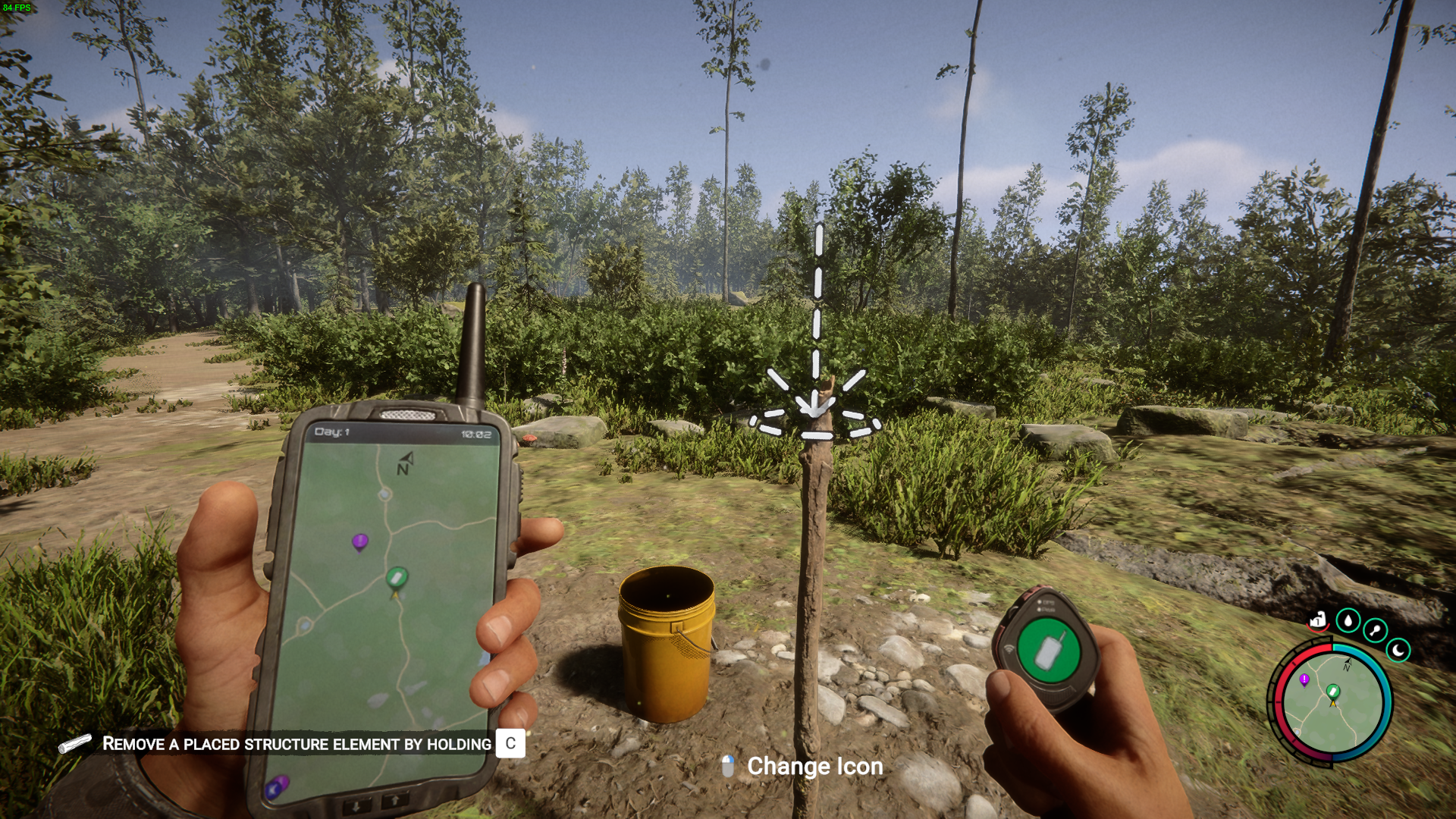 Placing GPS locators on sticks to mark resource-rich areas.