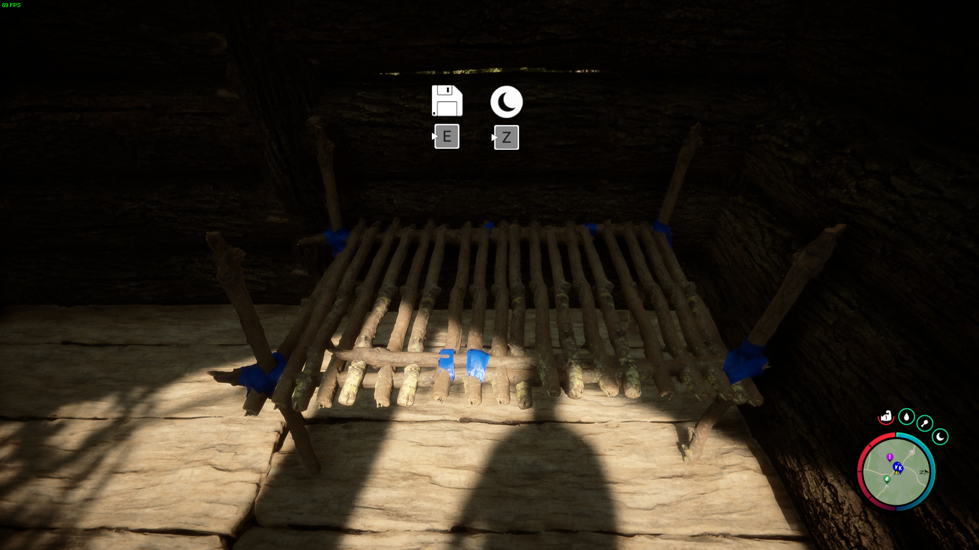 Interact with your shelter to save your game.