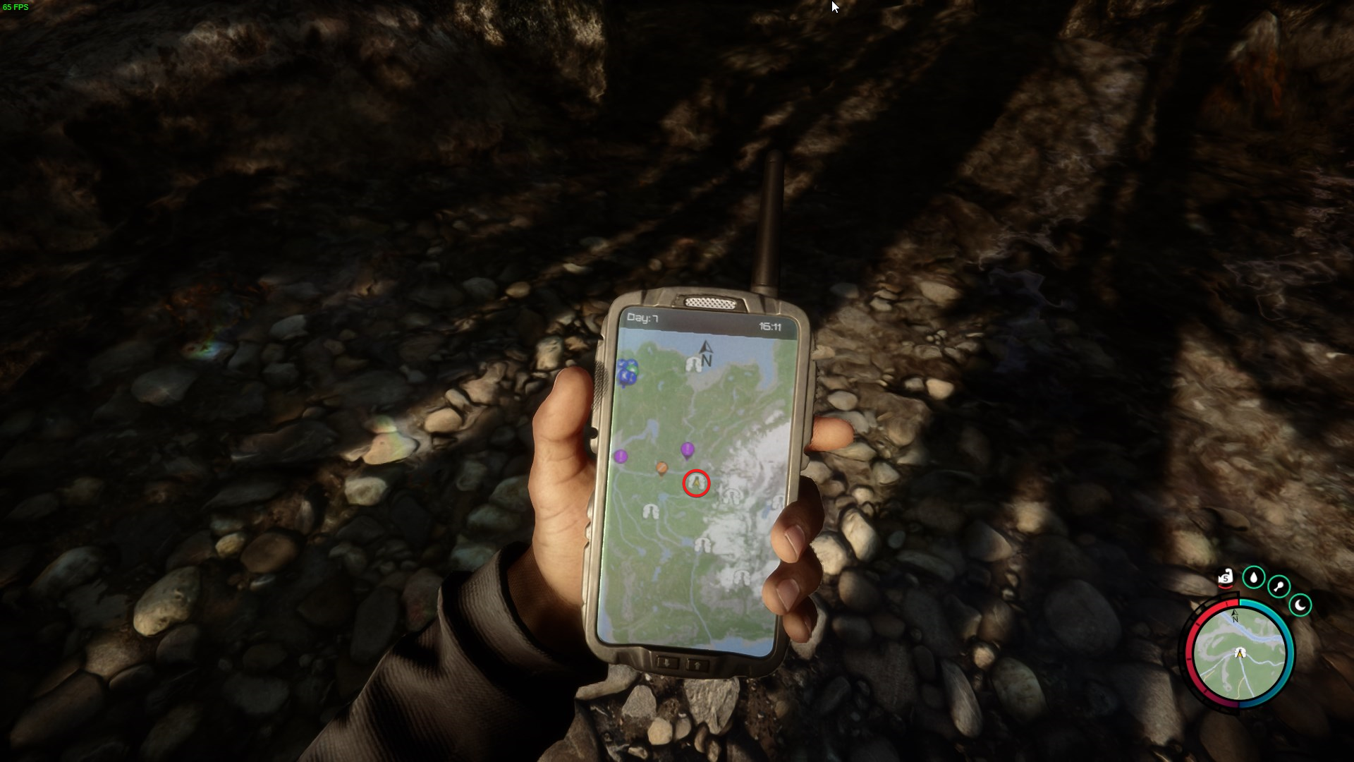 Keep an eye out for the entrance to the cave near the snowy mountains.