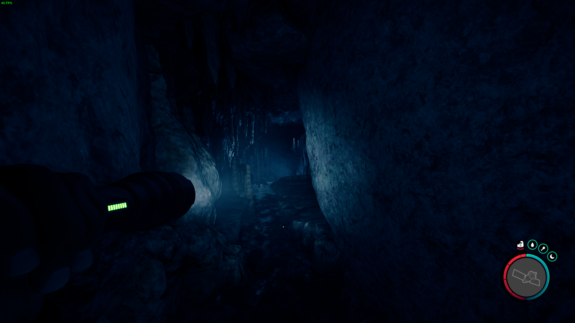 Descend into the darkness using the rope gun to explore the cavernous depths.