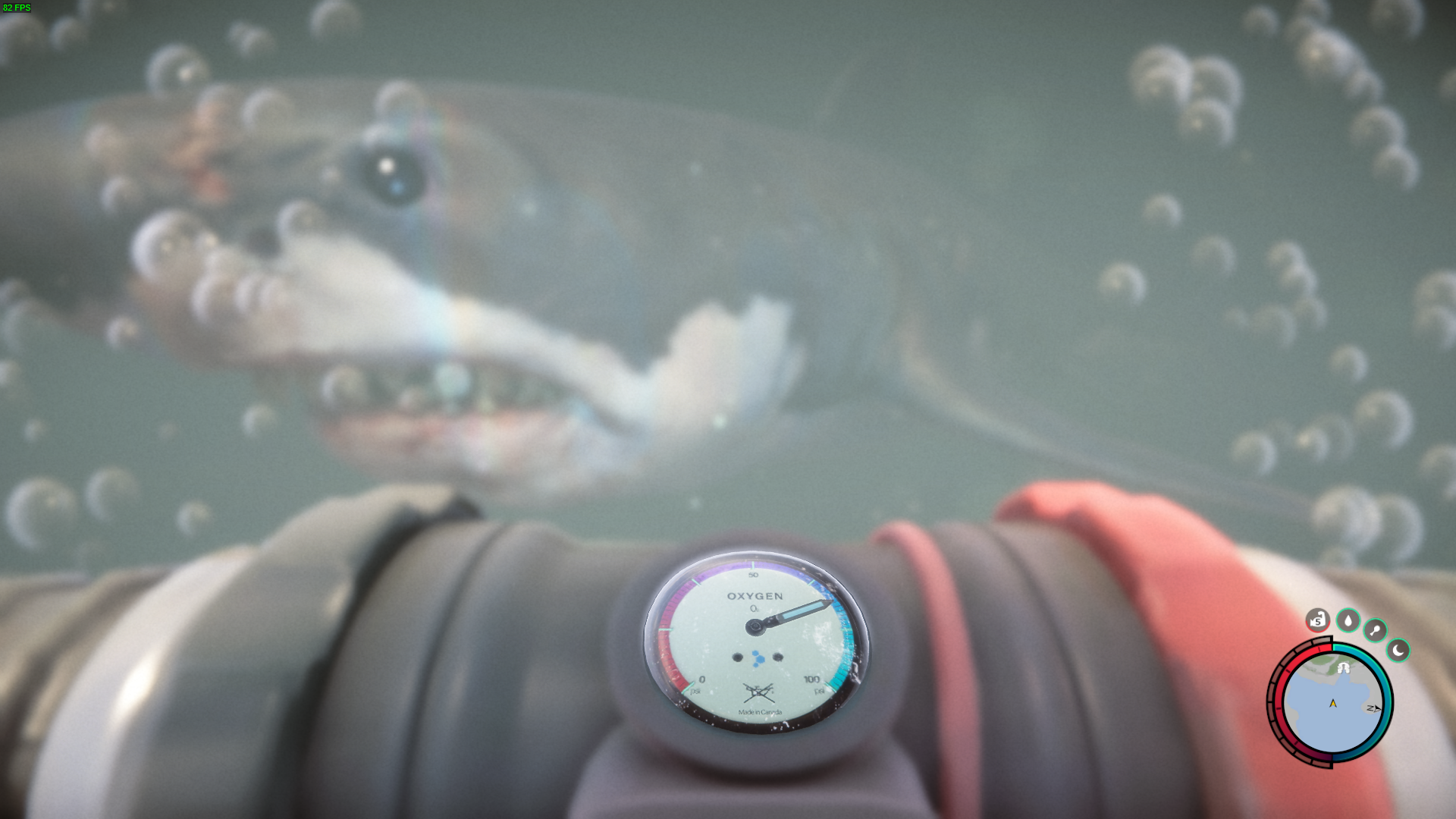 You face off against a shark guarding the cave exit.