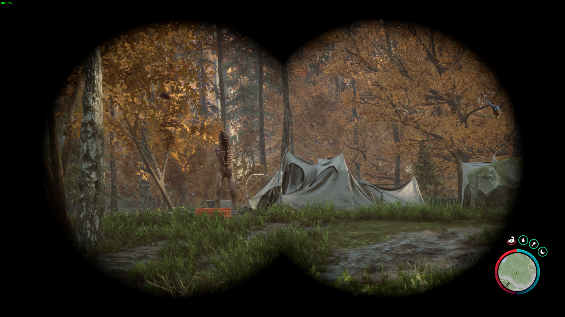 Equip and activate the Binoculars to zoom in and survey your surroundings.