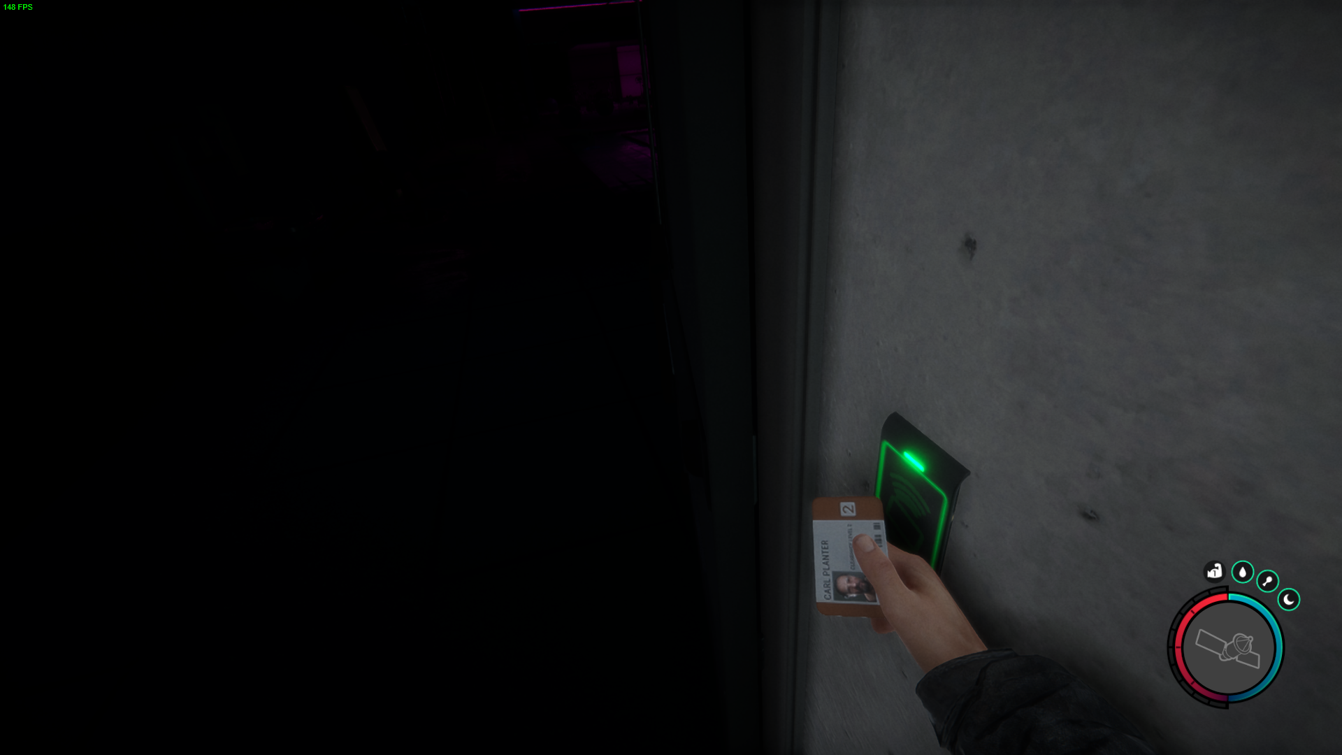 Utilize the keycard to unlock the door