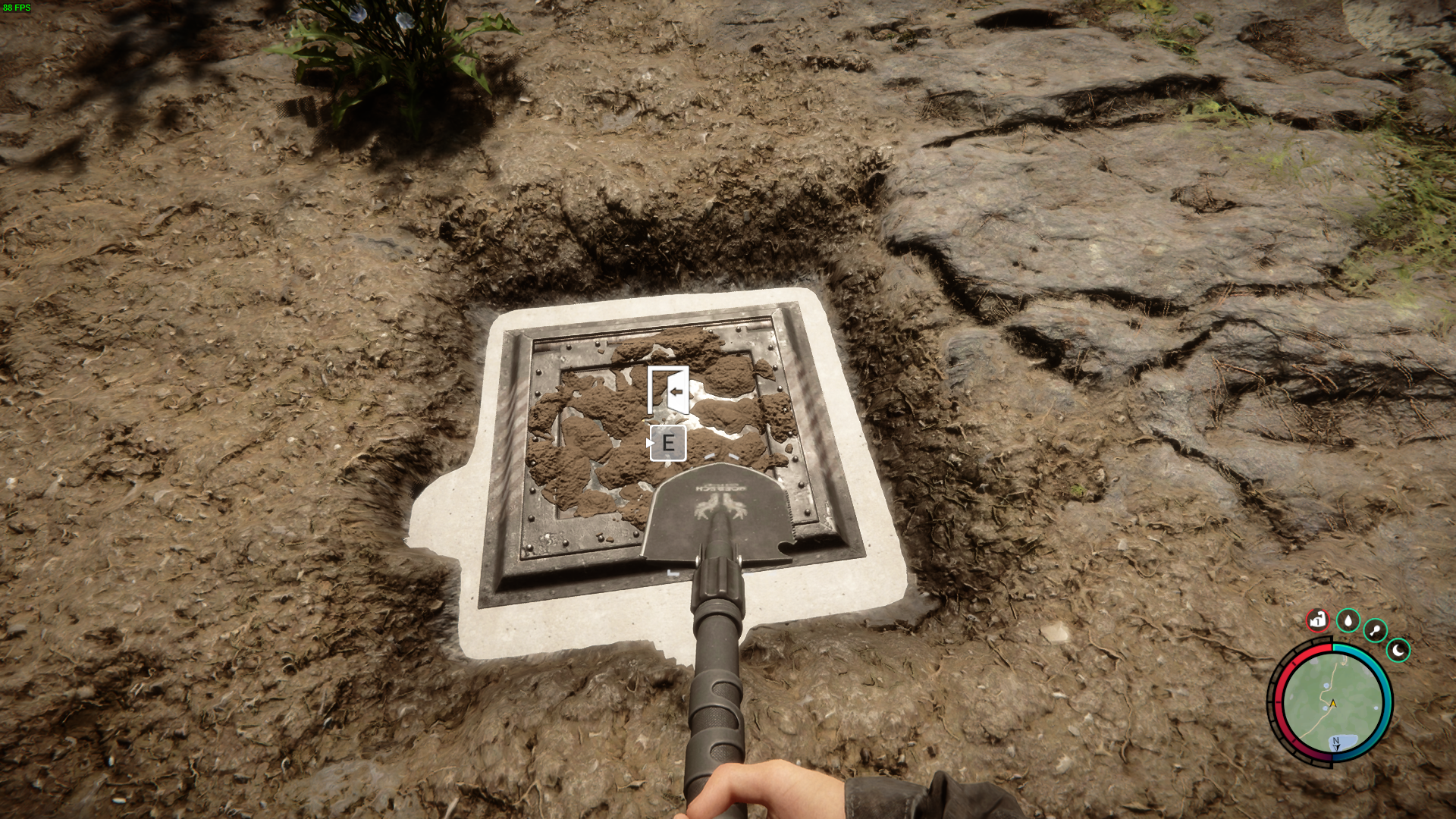 Excavate the hatch with the Shovel to access the underground maintenance tunnels.
