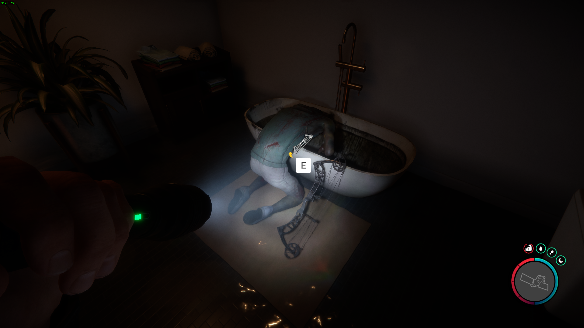 Discover the Compound Bow waiting in the first room of the water-filled corridor.