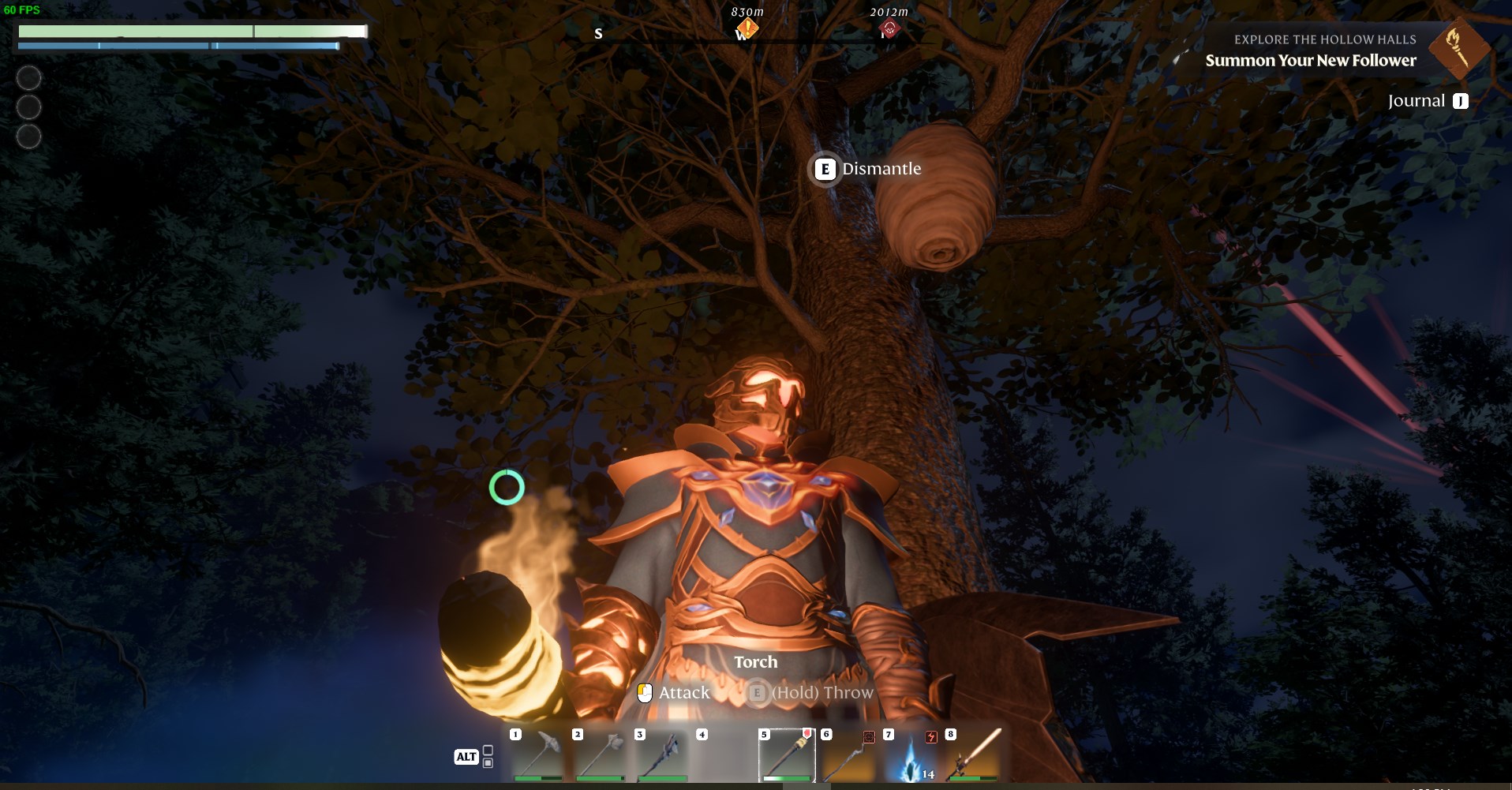 Seek out beehives hanging from trees in Enshrouded's forested areas.