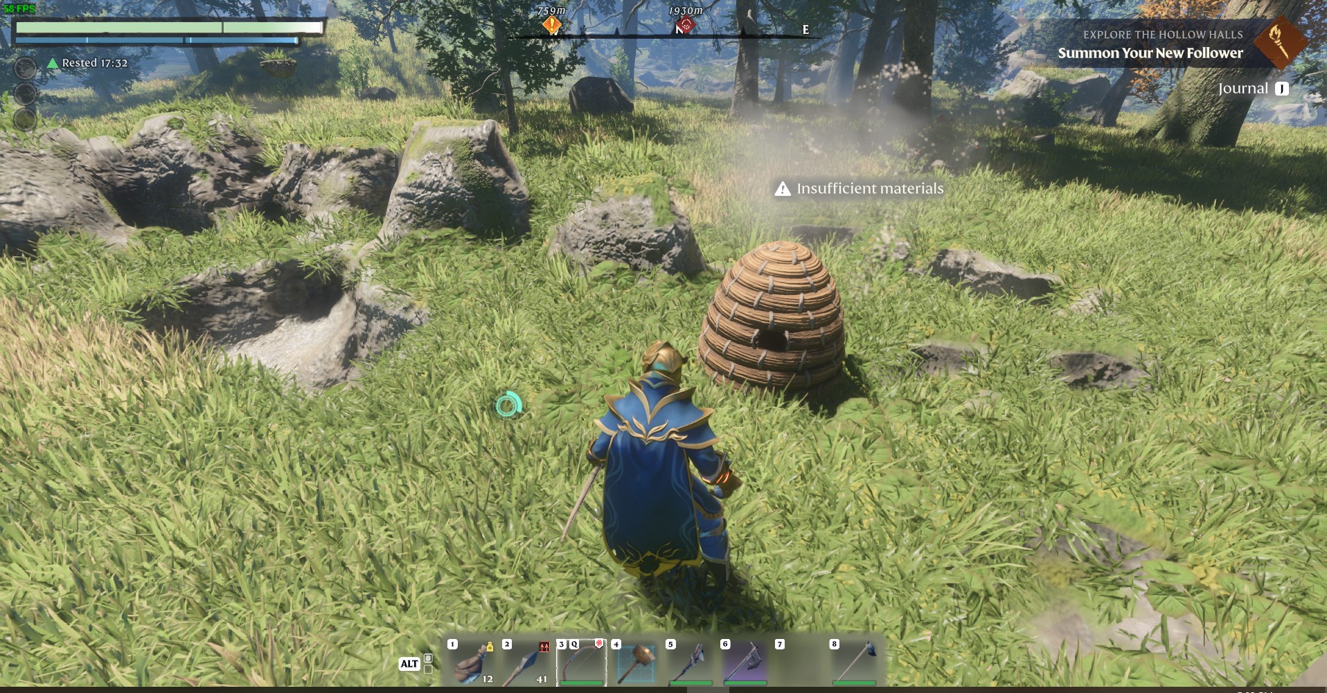 Gather wood logs, straw, and clay.