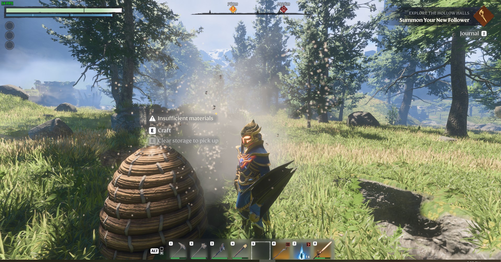Interact with beehives to harvest wax and honey for your crafting needs.