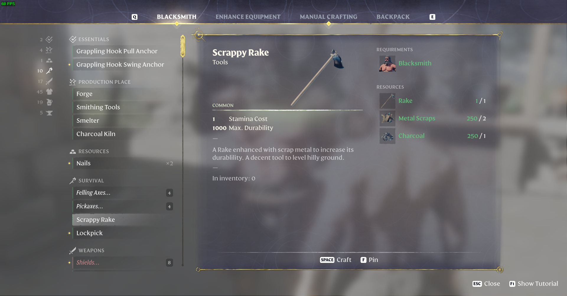 Obtain Metal Scraps and Charcoal to craft the Scrappy Rake.