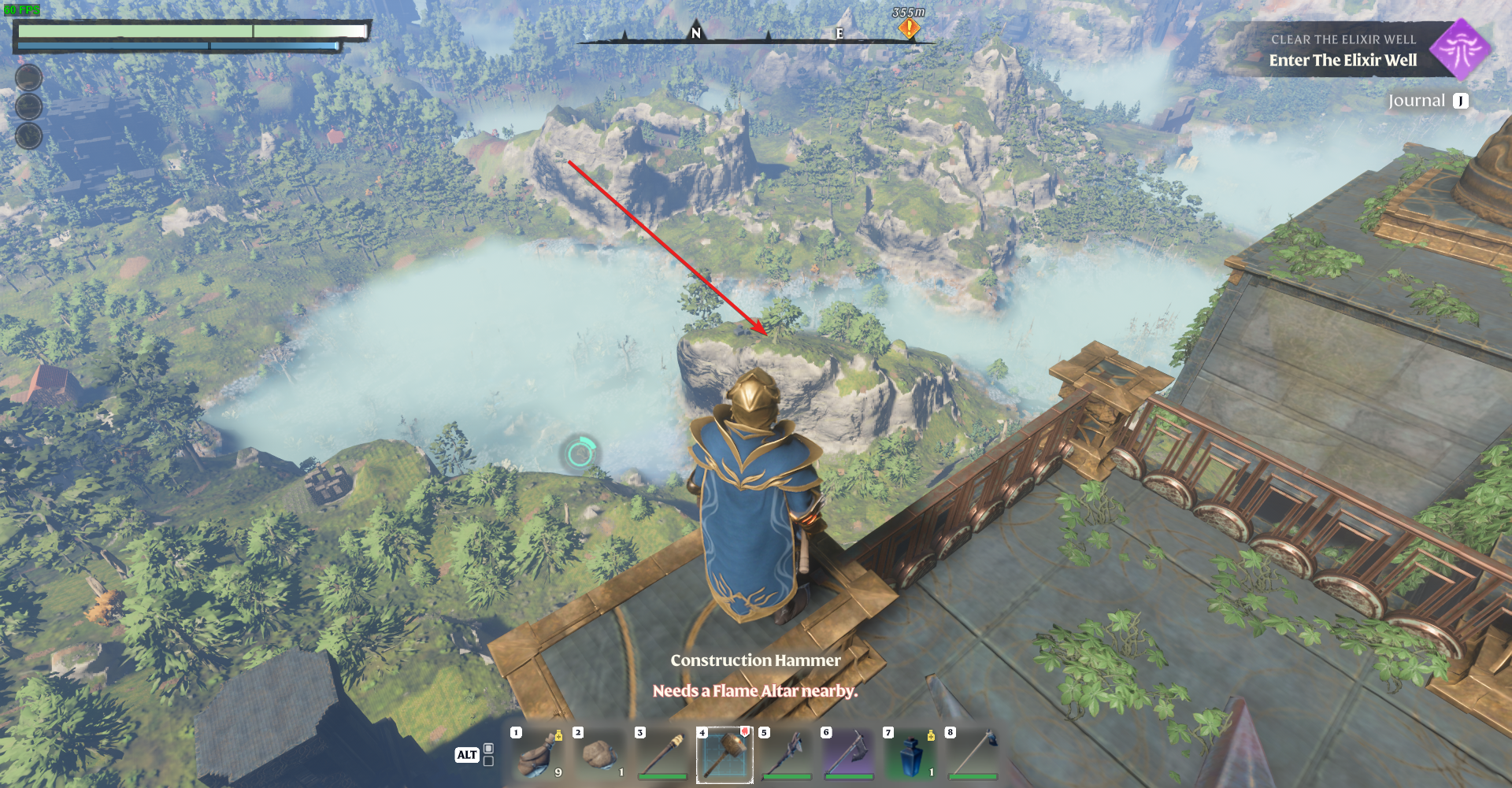 The easy way is to glide from the ancient tower to the hill.