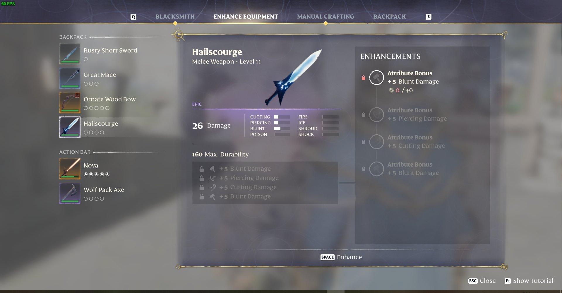 Enhancement increases the damage of this sword.