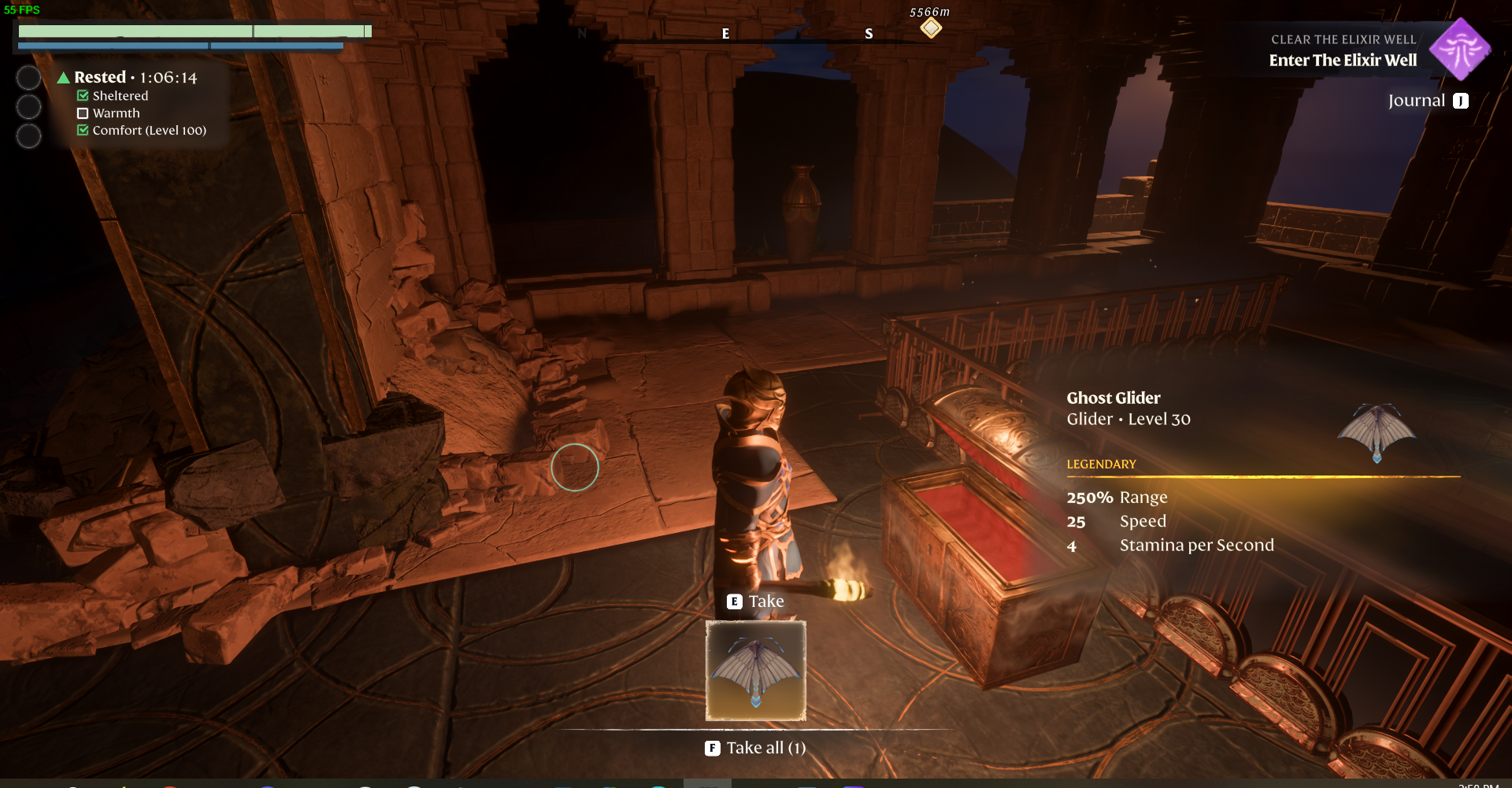 Retrieve the Ghost Glider from the golden chest atop the Sun Temple.