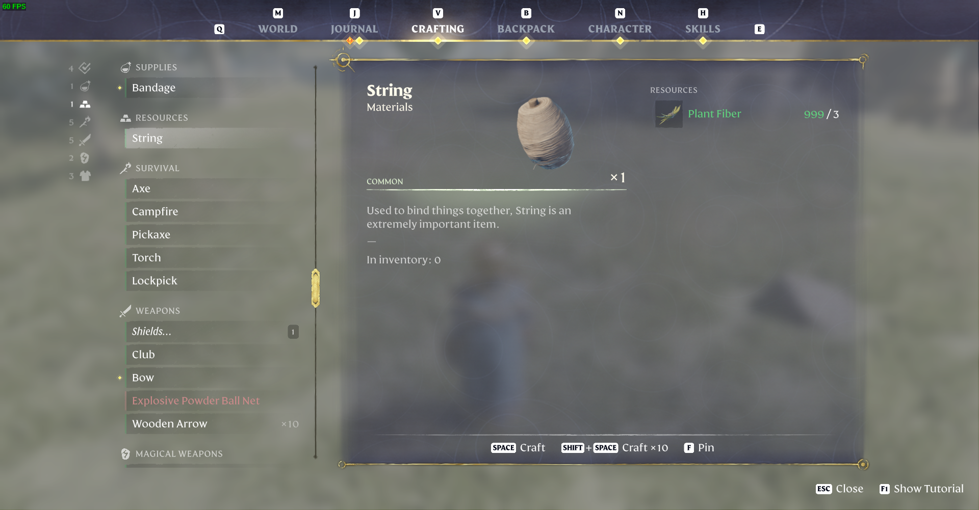 Gather plant fibers to craft string for your Grappling Hook.
