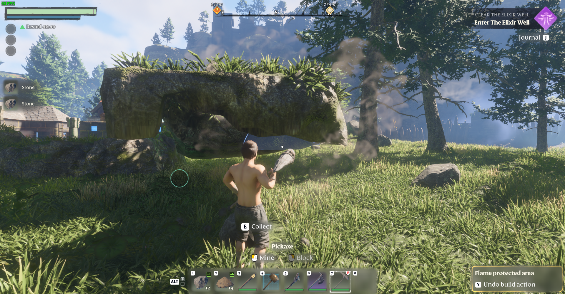 Build a stone block covered with dirt, then mine for a surplus of resources.