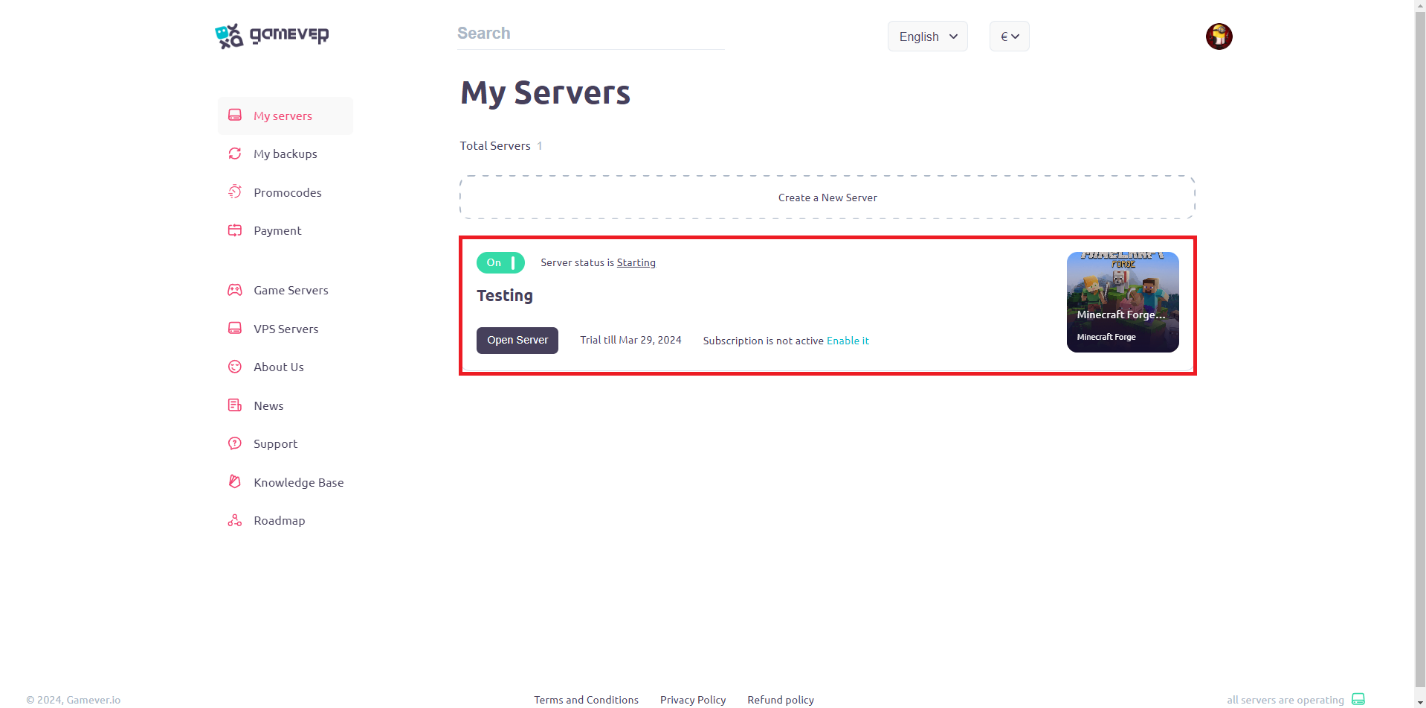 Choose your server.