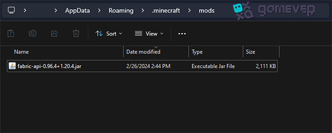 Fabric API in the “mods” folder