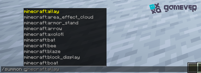 Entering the "summon" command