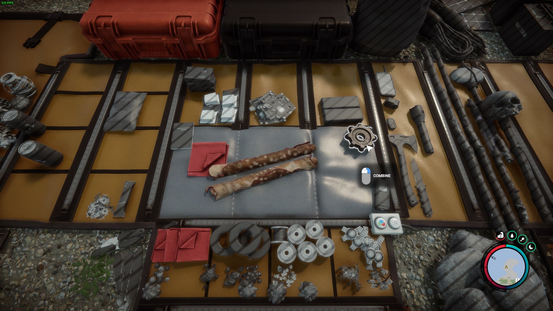 Combine hide and cloth in your inventory to craft Hide Armor Piece.
