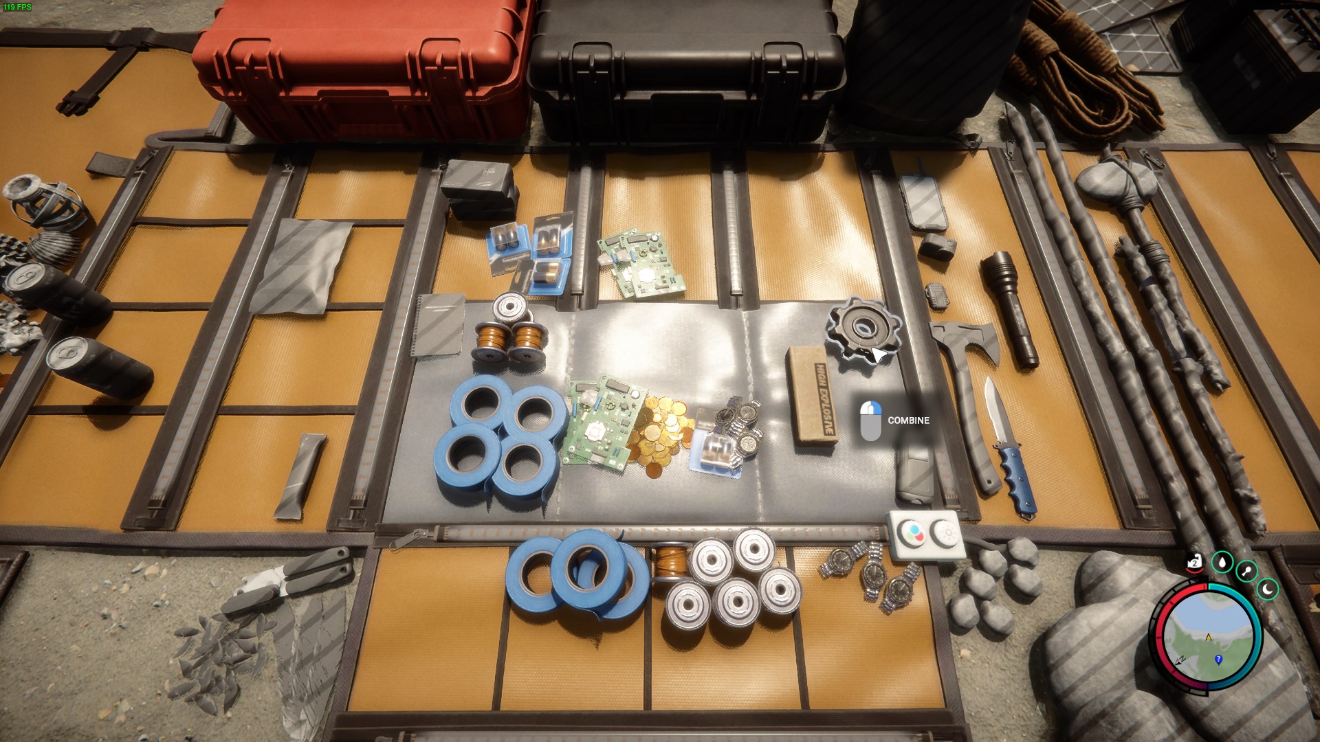 Collect C4, watch, circuit board, duct tape, wire, and coins.