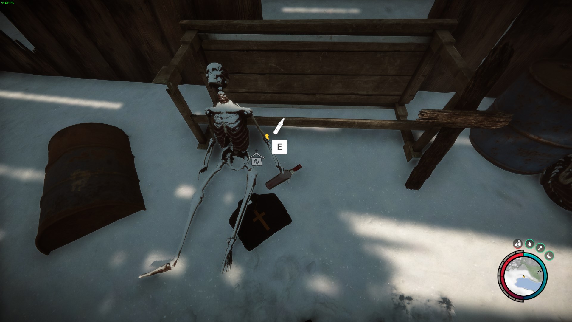 You can find vodka in the crates or among the remains.
