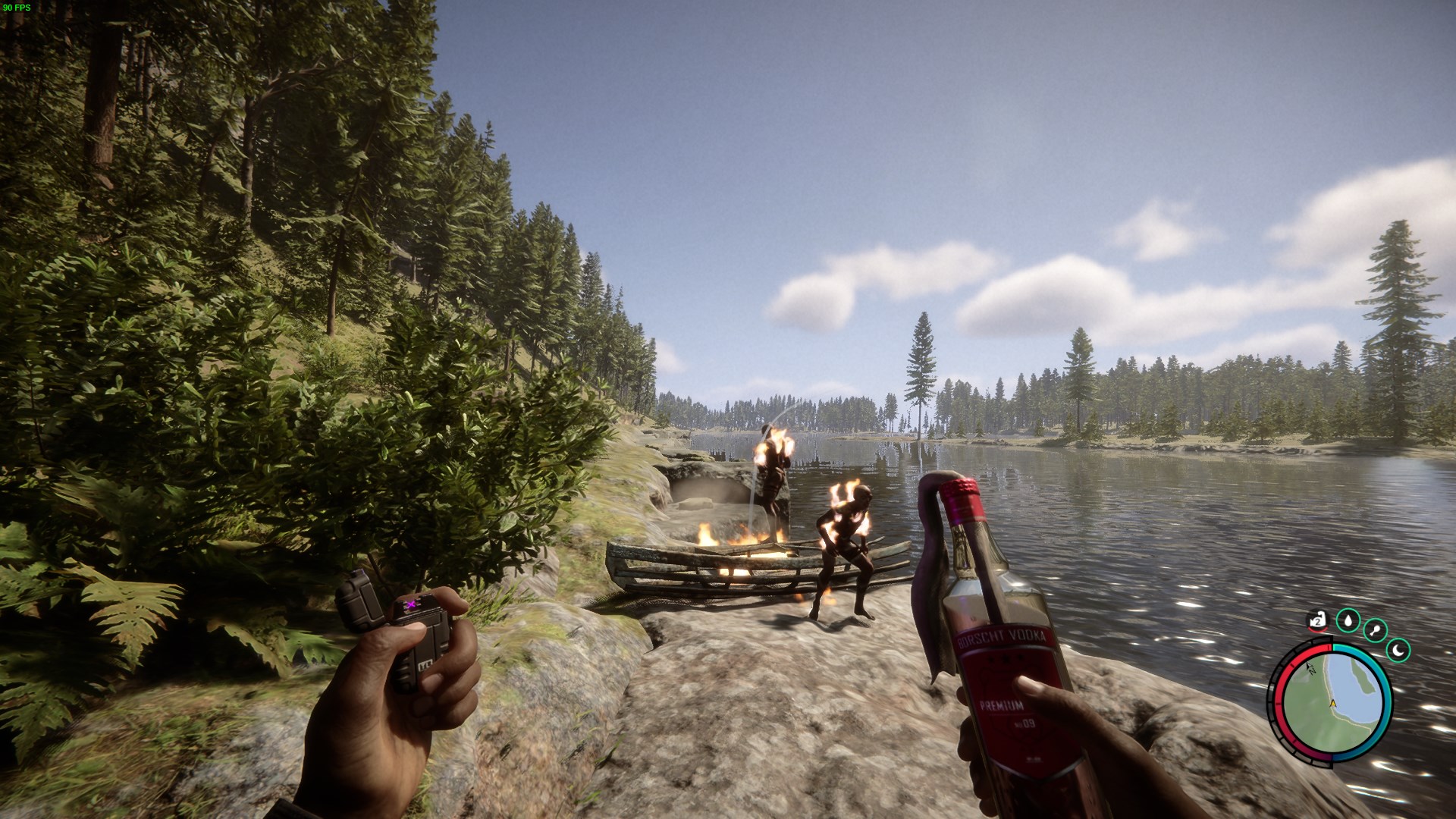 Watch enemies burn after the Molotov explodes.