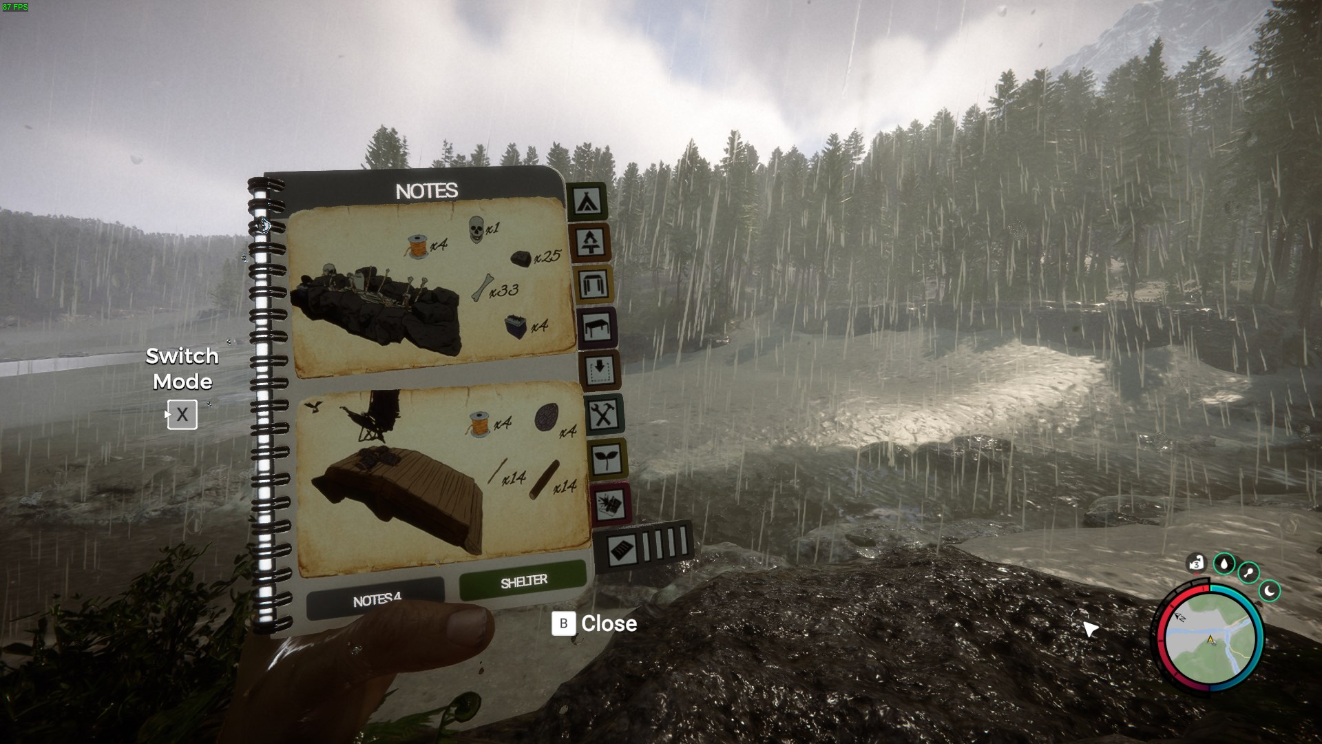 Gather sticks, planks, logs, turtle shells, and wire for crafting.