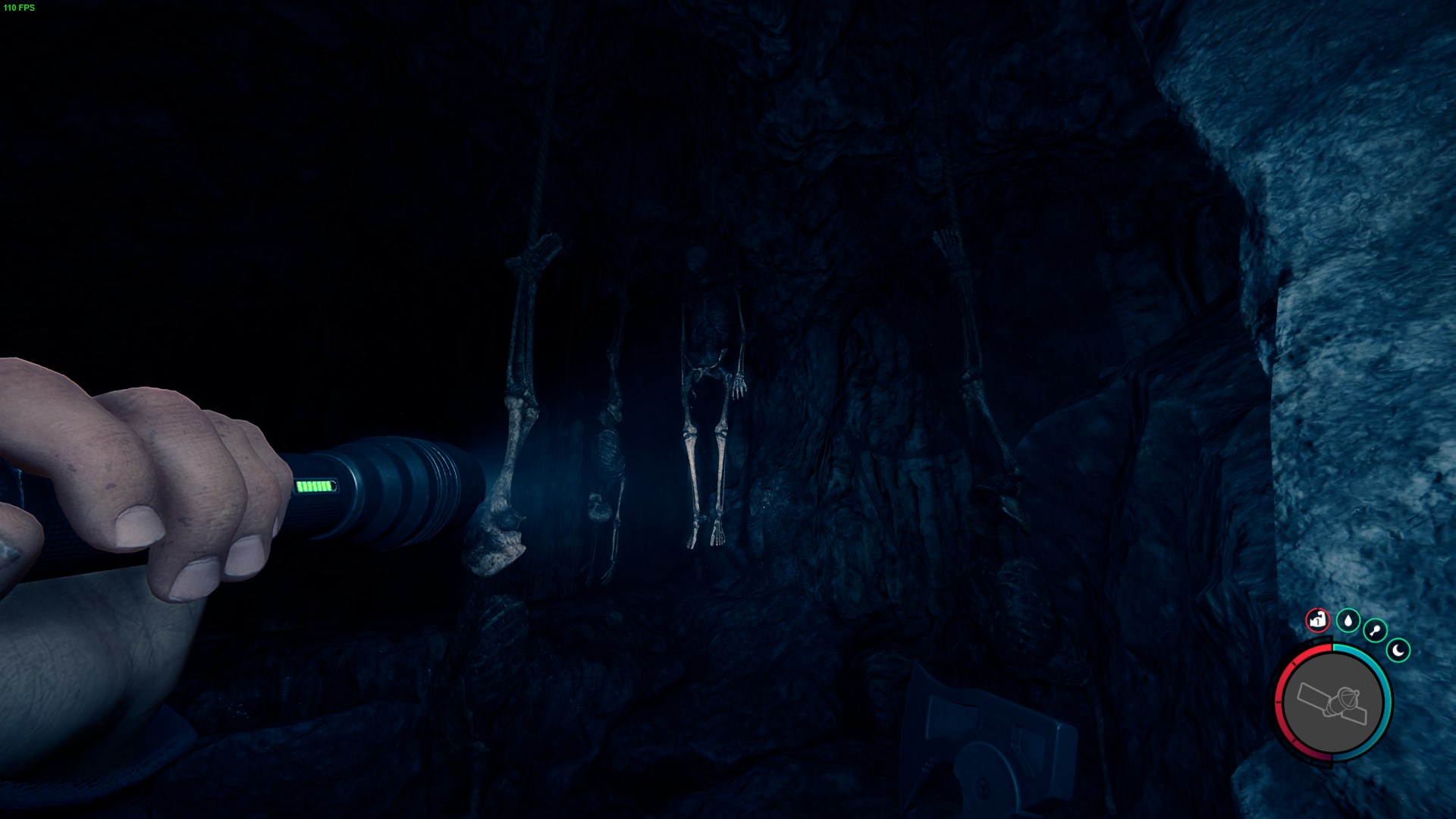 Cross the pit of hanging skeletons, a chilling path.