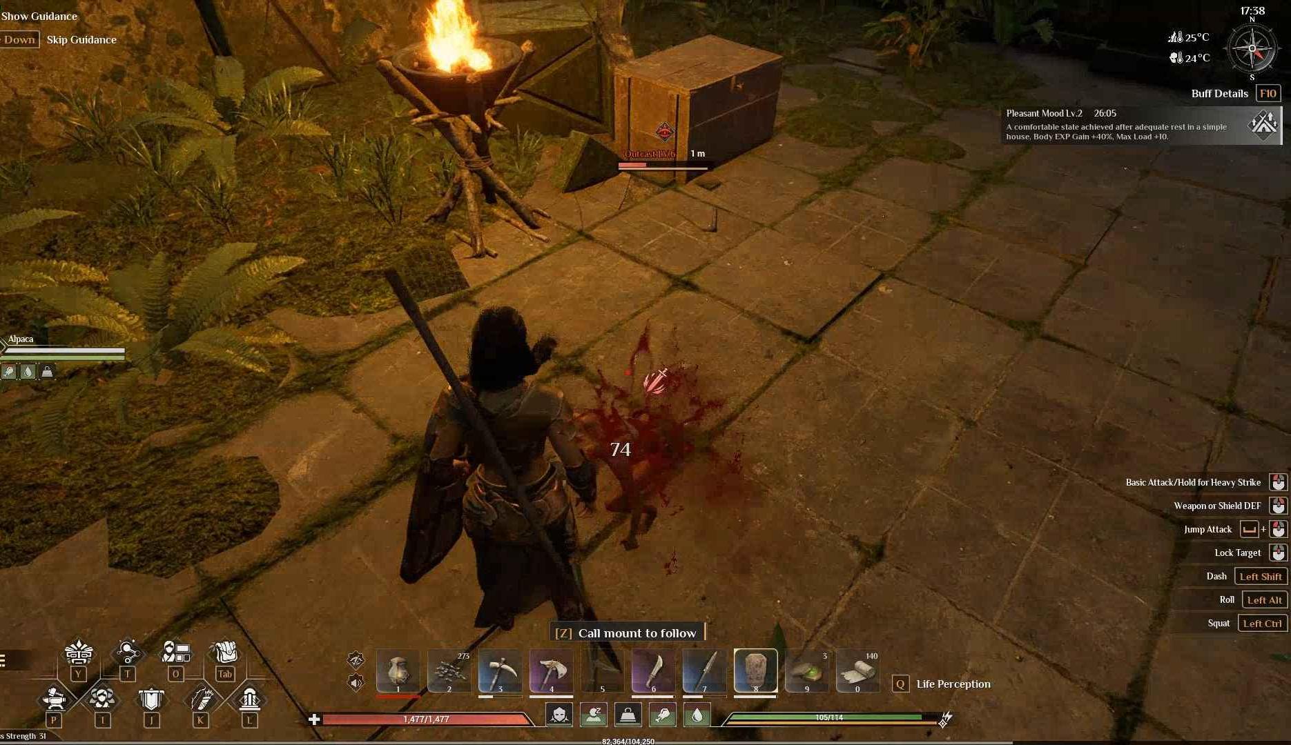 Engage outcasts in combat to lower their HP in Soulmask.