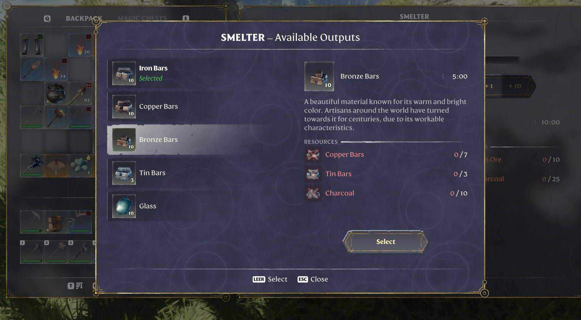 You will need to build a smelter for crafting metal bars.