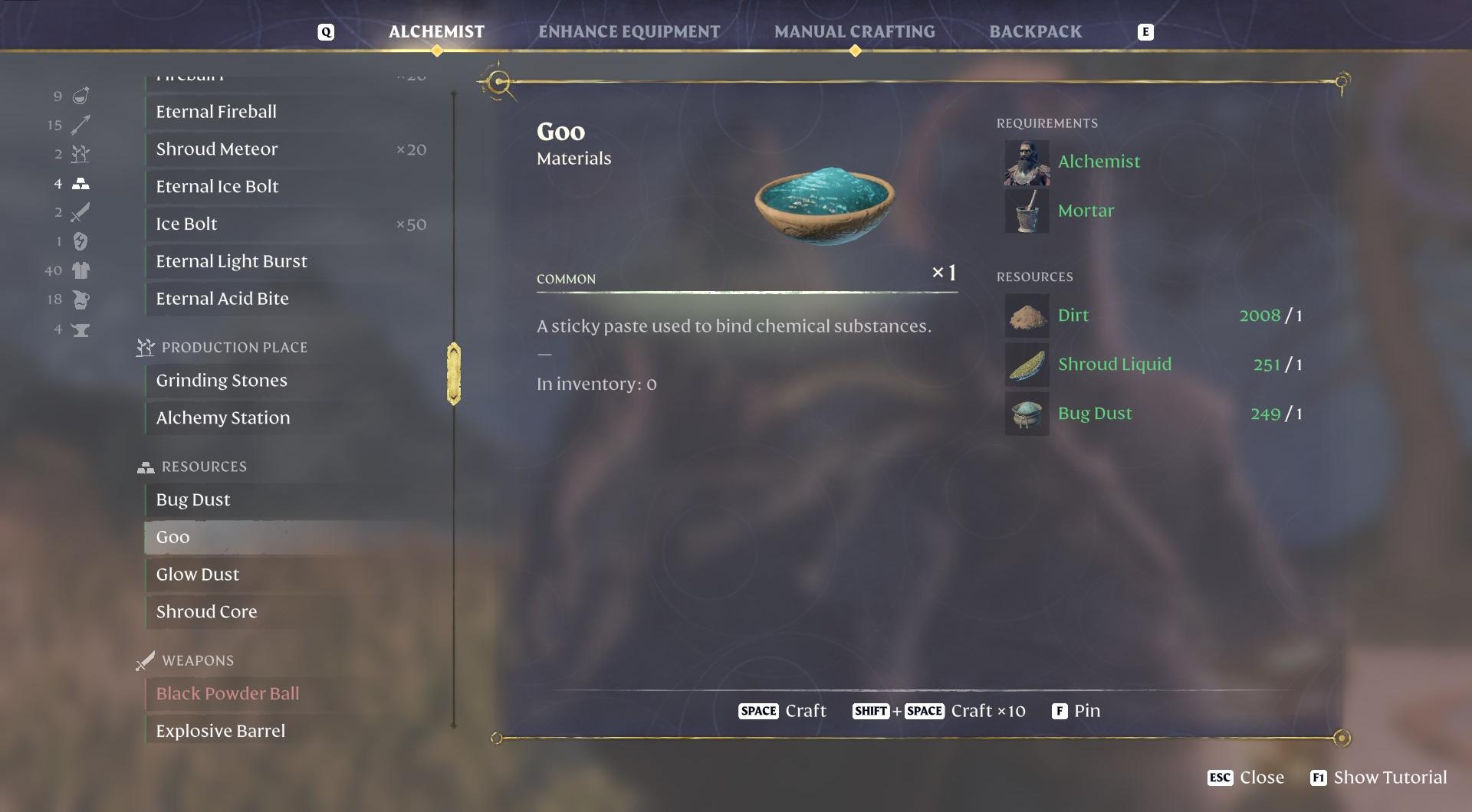 Utilize Goo and Shroud Cores for advanced crafting and Flame Altar upgrades.