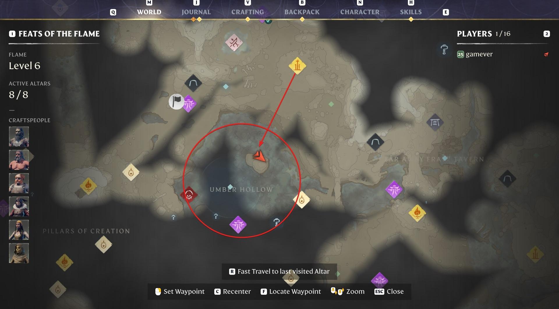 Finde Umber Hollow in Nomad Highlands, das leicht erkennbar ist.