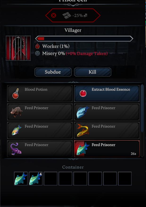 Experiment with different foods to keep your captives happy in V Rising.